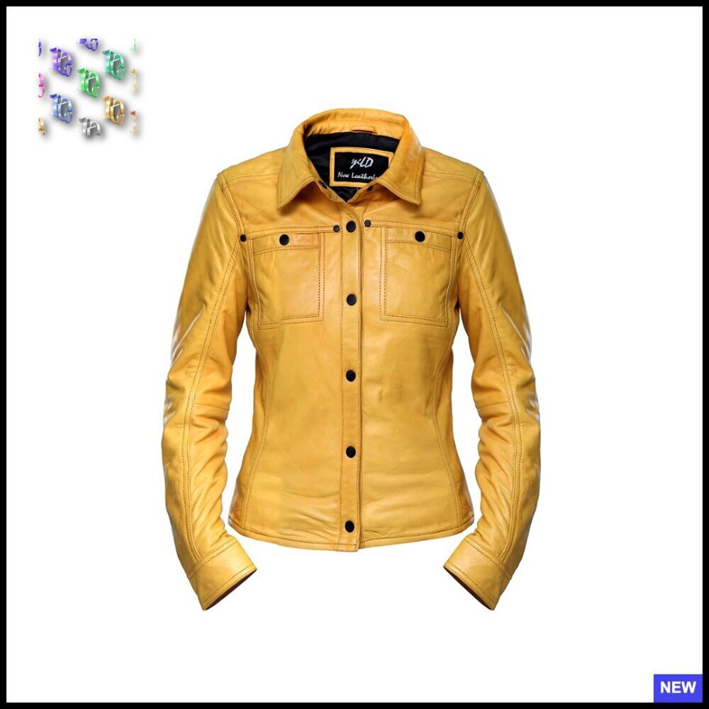 Lambskin Leather Jacket Shacket Button Front Aviator Style Classic Fit